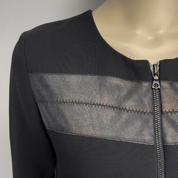 SANDRO‎ Sheat Faux-Leather Stripes Two-tone Black Office Dress Sz US 4 Small - Picture 2 of 7